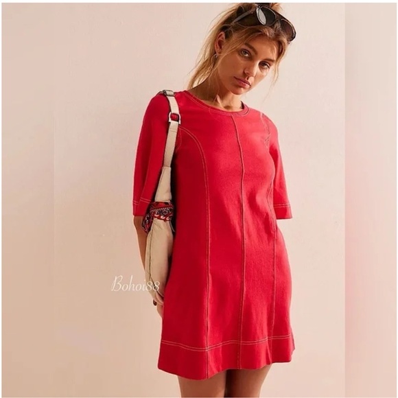 FP beach Portia mini tee shirt dress red XS - Picture 2 of 7